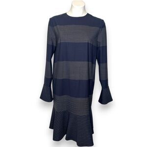 PIAZZA SEMPIONE Blue Gray Stripe Wool Dress Knee Length Long Sleeve EUR42 Medium